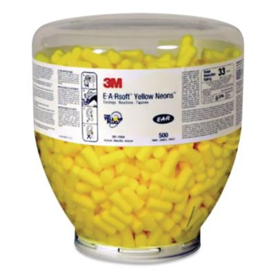E-A-Rsoft Yellow Neon Earplug Refill For One Touch Dispensers, 33 Db Nrr, Neon Yellow Bullet Plugs, 500 Pairs