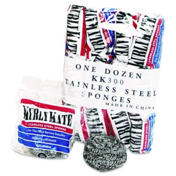 Stainless Steel Scrubbers, Medium, 3.5 X 3.5, Steel Gray, 12/Pack, 12 Packs/Carton