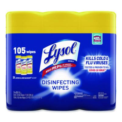 Disinfecting Wipes, 1-Ply, 7 x 7.25, Lemon And Lime Blossom, White, 35 Wipes/Canister, 3 Canisters/Pack, 4 Packs/Carton