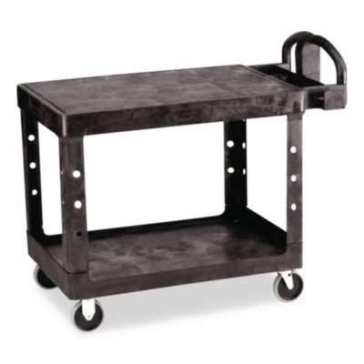 Flat Shelf Utility Cart, Plastic, 2 Shelves, 500 Lb Capacity, 25.25" x 44" x 38.13", Black