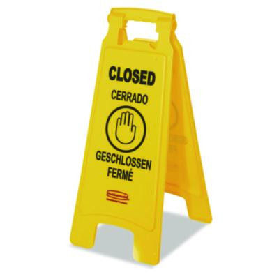 Multilingual "Closed" Sign, 2-Sided, 11 x 12 x 25, Bright Yellow