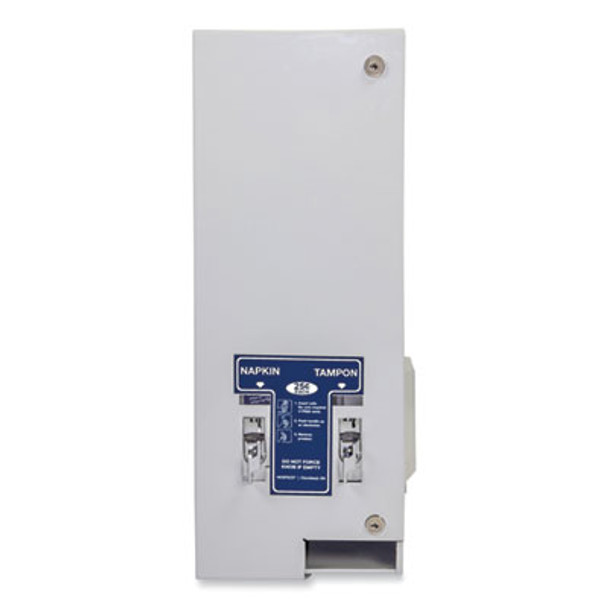 Dual Channel Sanitary Napkin/Tampon Vendor, 25 Cent Coin Mechanism, 11.13 x 7.63 x 26.38, White/Blue