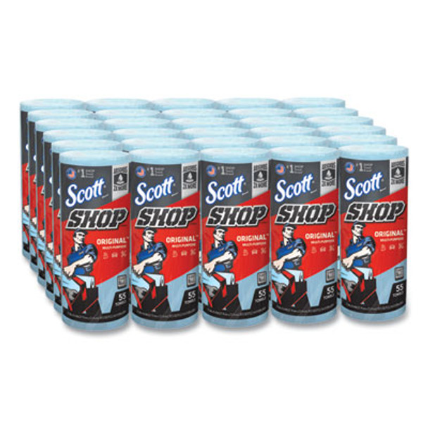 Shop Towels, Standard Roll, 1-Ply, 9.4 x 11, Blue, 55/Roll, 30 Rolls/Carton