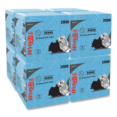 Power Clean Oil, Grease And Ink Cloths, 1/4 Fold, 12.5 x 12, Blue, 66/Box, 8 Boxes/Carton