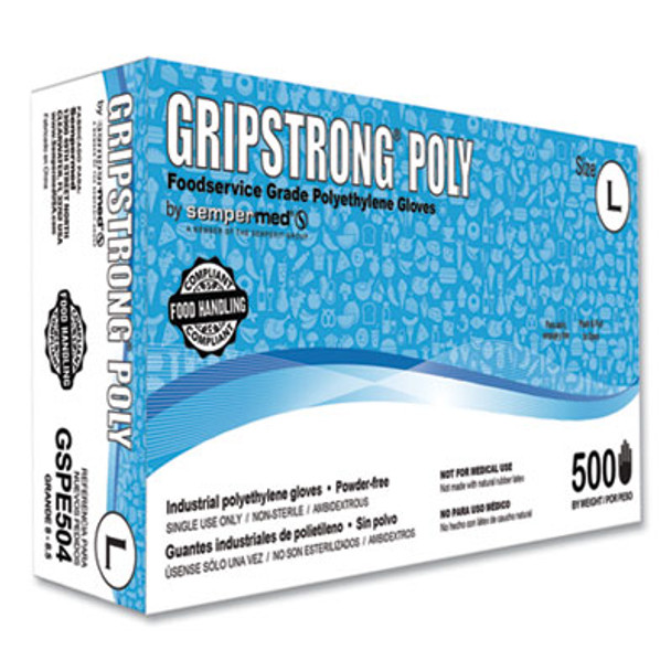 Foodservice Grade Polyethylene Gloves, Powder-Free, Large, 9.5" Long, Clear, 500/Box, 20 Boxes/Carton