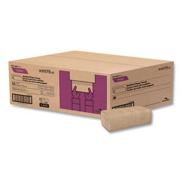 Select Folded Towels, Multifold, 1-Ply, 9 x 9.45, Natural, 250/Pack, 16 Packs/Carton
