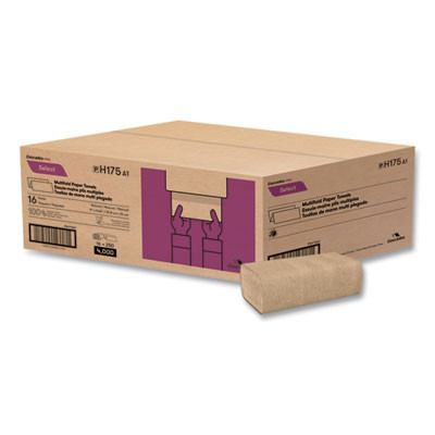 Select Folded Towels, Multifold, 1-Ply, 9 x 9.45, Natural, 250/Pack, 16 Packs/Carton