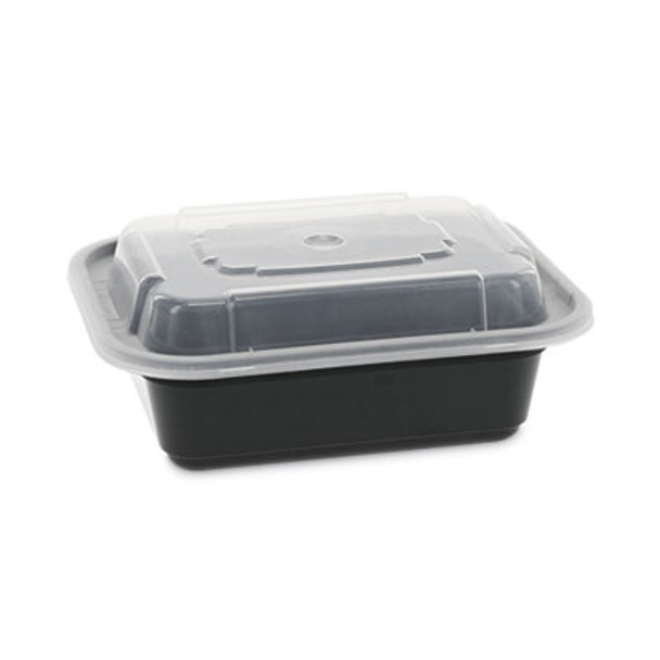 Newspring Versatainer Microwavable Containers, 12 Oz, 4.5 x 5.5 x 1.75, Black/Clear, Plastic, 150/Carton