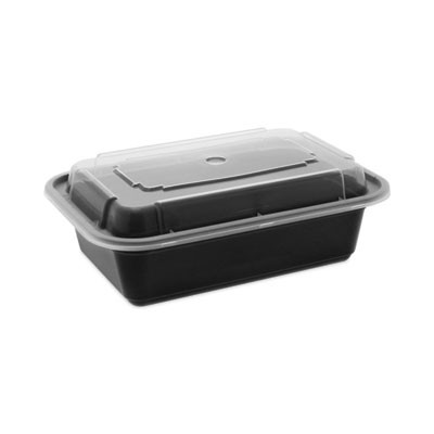 Newspring Versatainer Microwavable Containers, 24 Oz, 7.4 x 5 x 2.5, Black/Clear, Plastic, 150/Carton