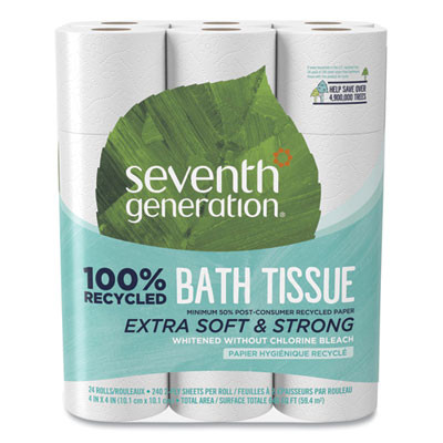 100% Recycled Bathroom Tissue, Septic Safe, 2-Ply, White, 240 Sheets/Roll, 24 Rolls/Pack, 2 Packs/Carton