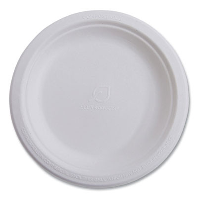 Vanguard Renewable And Compostable Sugarcane Plates, 10" Dia, White, 500/Carton