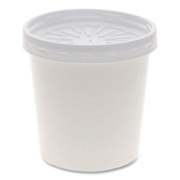 Paper Round Food Container And Lid Combo, 16 Oz, 3.75" Diameter x 3.88" h, White, 250/Carton