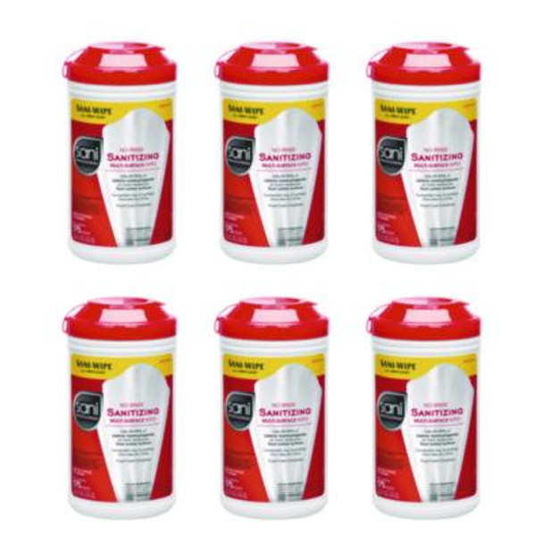 No-Rinse Sanitizing Multi-Surface Wipes, Unscented, White, 175/Container, 6/Carton