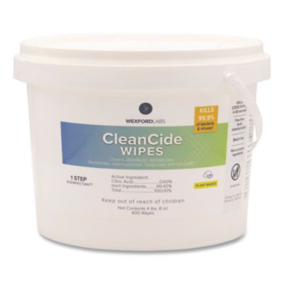 Cleancide Disinfecting Wipes, 1-Ply, 8 x 5.5, Fresh Scent, White, 400/Tub