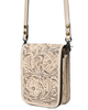 Hand-Tooled Floral Leather Cell Phone Crossbody Bag