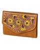 Western Boho Sunflower Tooled Leather Jewelry Envelope Clutch