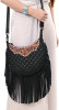 Black Quilted Leather Fringe Messenger Bag with Tooled Floral Yoke
