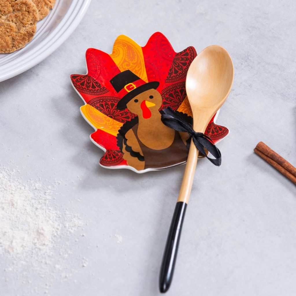 Ceramic Turkey Spoon Rest with Wooden Spoon