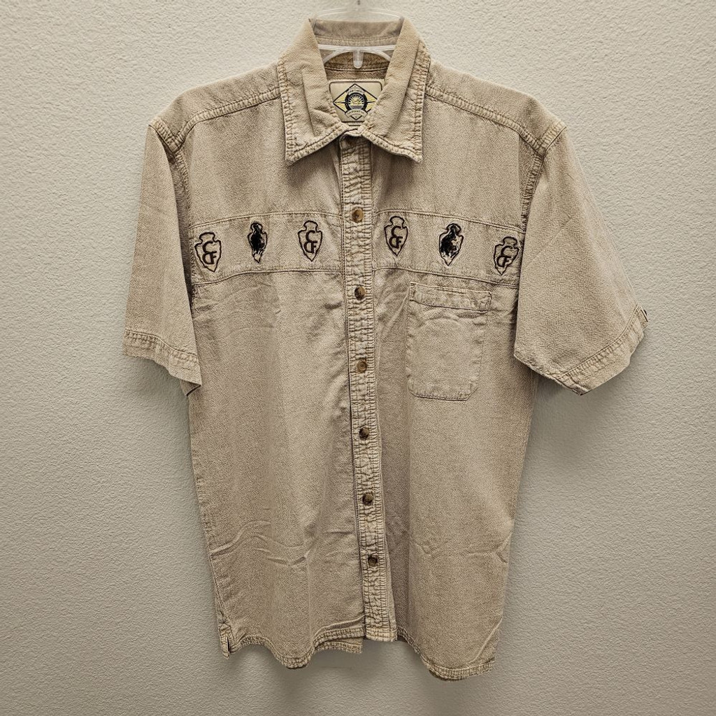 Arrowhead Embroidered Short Sleeve Button front - Stone