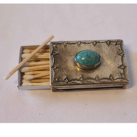 Silver and Turquoise Handcrafted Match Box (10-004-0229)