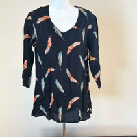 Black Feather 3/4 Sleeve Blouse