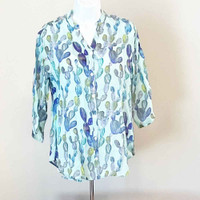 Light Teal Cactus 3/4 Sleeve Blouse