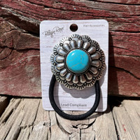 M&F Oval Hair Tie Turquoise Flower