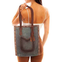 Turquoise Double Strap Handbag with Leather Tassel