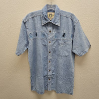 Arrowhead Embroidered Short Sleeve Button front - Blue