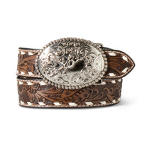 Floral Tooled Buck Lacing Belt