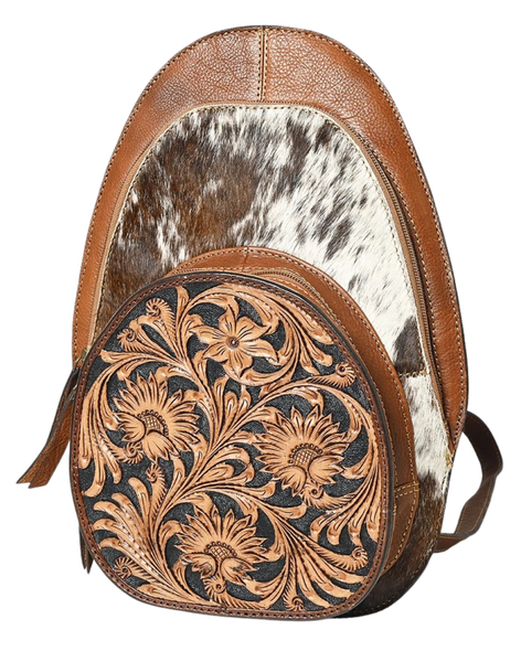 Hand-Tooled Hair-On Cowhide Leather Backpack