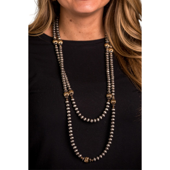 Melon Bead and Navajo Pearl Necklace