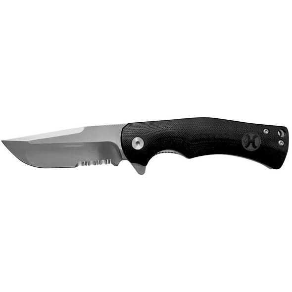 Black Micarta Drop Point Flipper Serrated Blade Knide