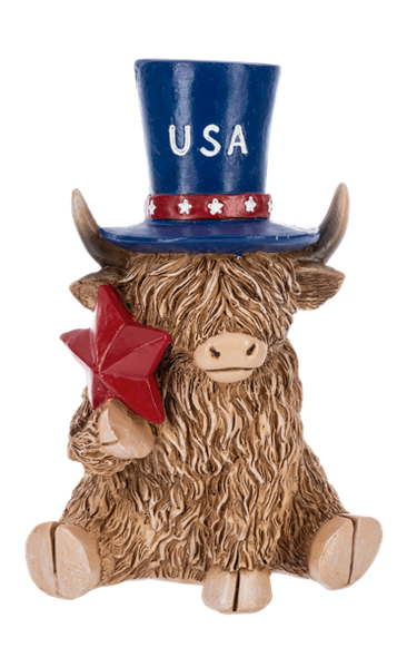 Patriotic Highland Cow Figurines