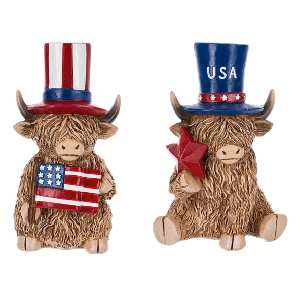 Patriotic Highland Cow Figurines