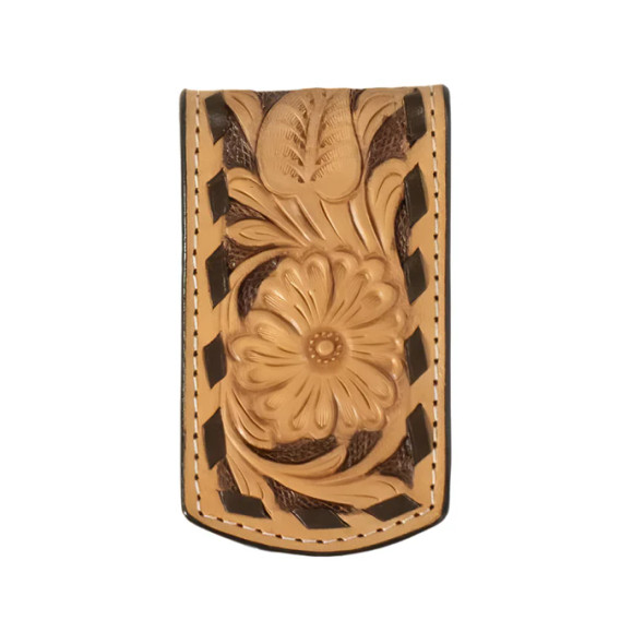 Tooled Leather Magnetic Money Clip Wallet