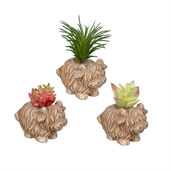 Highland Cow Faux Succulent Table Decor