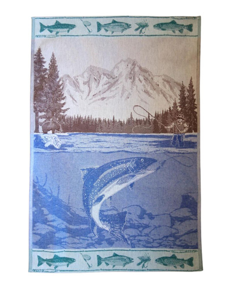 Brown Fishing Jacquard Woven Cotton Tea Towel