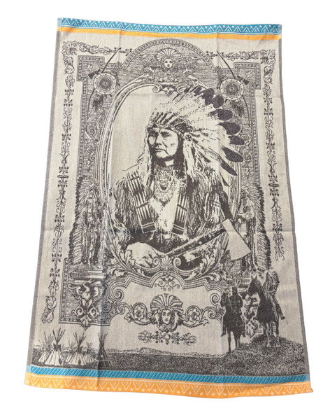 Black and Turquoise Indian Chief Jacquard Woven Cotton Tea Towel