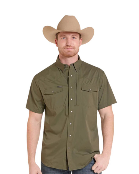 Olive Solid Core Short Sleeve Collared Shirt