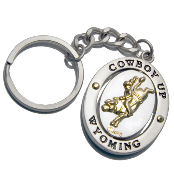 Wyoming Cowboy Up Spinner Keychain