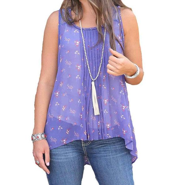 Women's Blue Floral Chiffon Tank