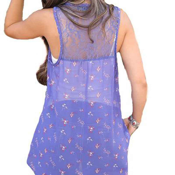Women's Blue Floral Chiffon Tank