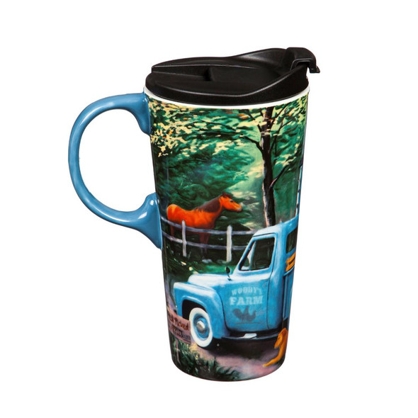Blue Farm Truck Ceramic Travel Cup
