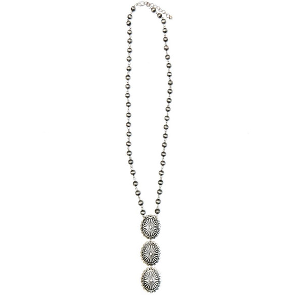 Faux Navajo Pearl 3 Concho Necklace