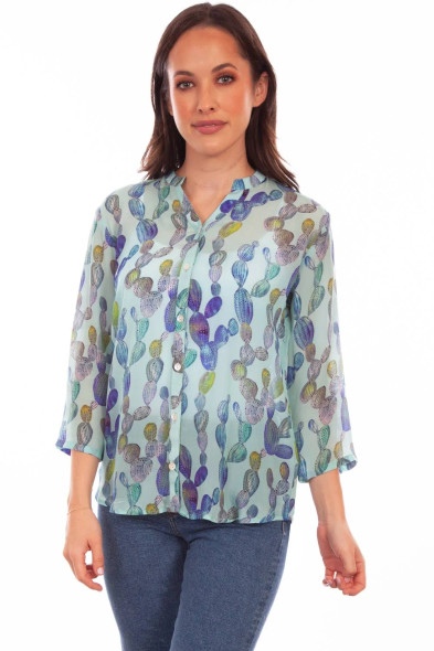 Light Teal Cactus Quarter Sleeve Blouse