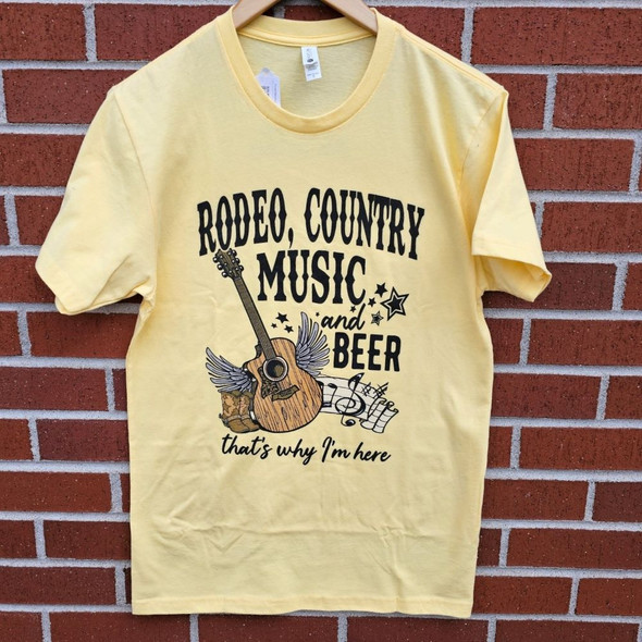 Yellow Rodeo, Country Music and Beer That's Why I'm Here T-Shirt