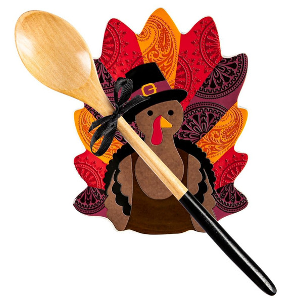 Ceramic Turkey Spoon Rest with Wooden Spoon