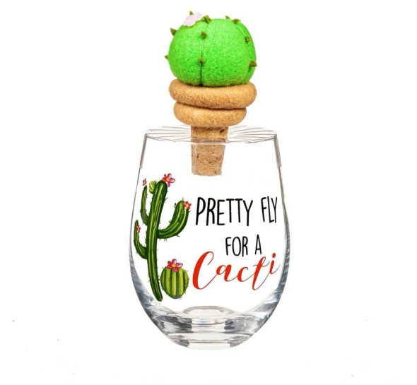 Pretty Fly for a Cacti Wine Glass Gift Set