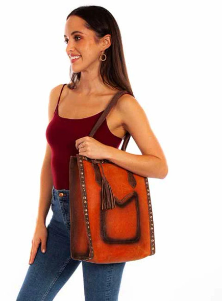 Rust Double strap handbag with leather tassel